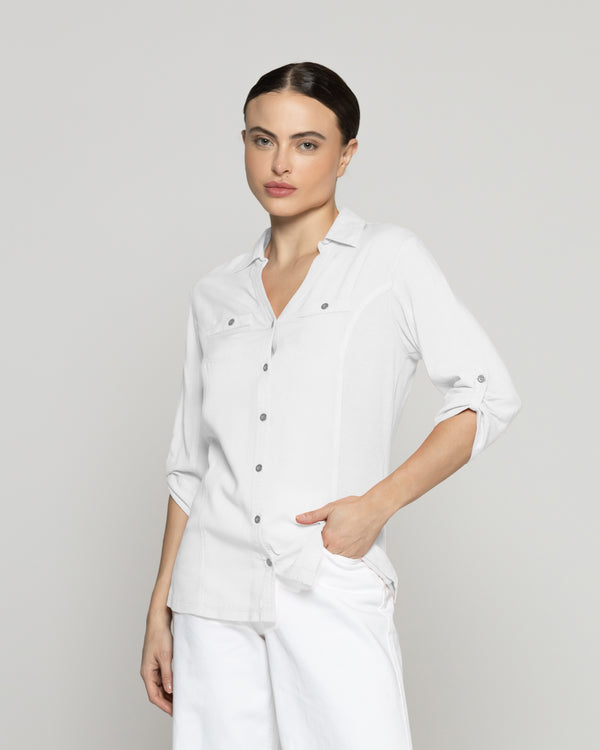 Blusa Mujer Carolina Slim Fit Tela Ligera Blanca Lineatre