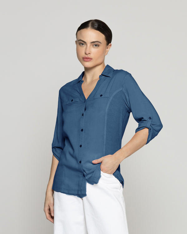 Blusa Mujer Carolina Slim Fit Tela Ligera Azul Lineatre