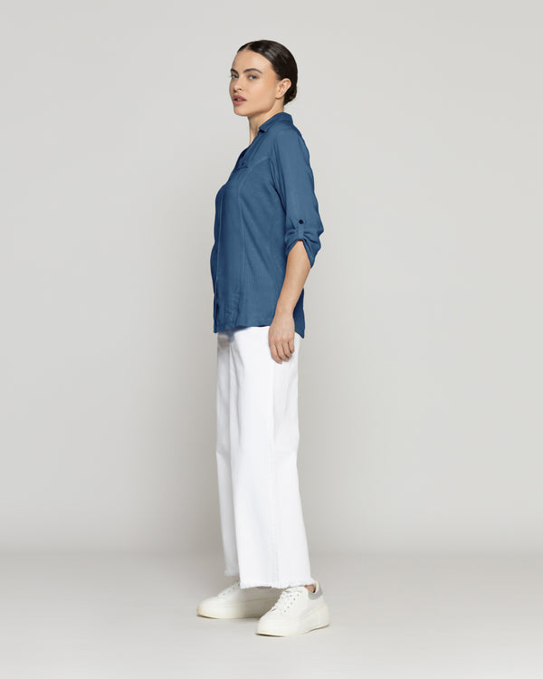 Blusa Mujer Carolina Slim Fit Tela Ligera Azul Lineatre