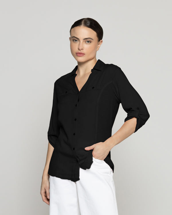Blusa Mujer Carolina Slim Fit Tela Ligera Negra Lineatre