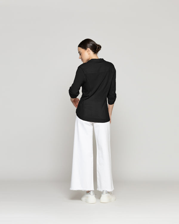 Blusa Mujer Carolina Slim Fit Tela Ligera Negra Lineatre