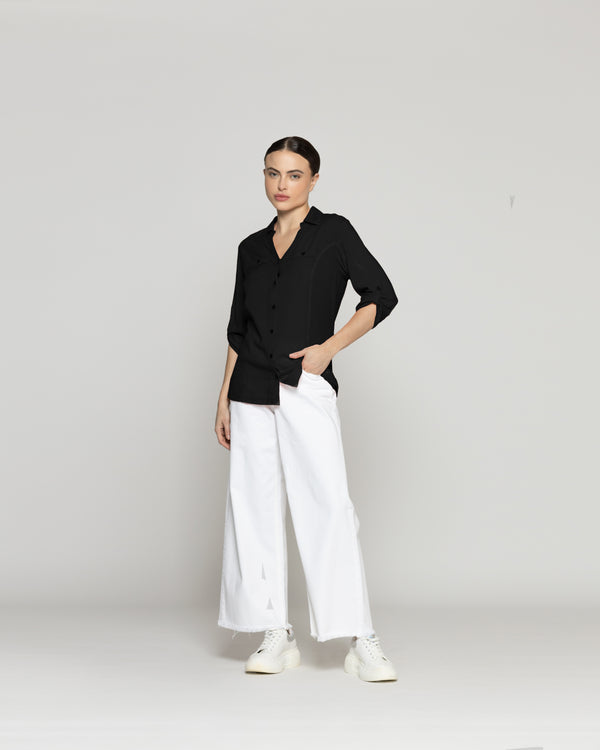 Blusa Mujer Carolina Slim Fit Tela Ligera Negra Lineatre