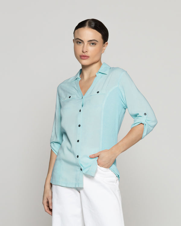 Blusa Mujer Carolina Slim Fit Tela Ligera Verde Agua Lineatre