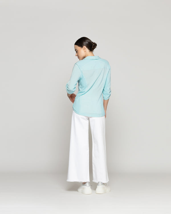 Blusa Mujer Carolina Slim Fit Tela Ligera Verde Agua Lineatre