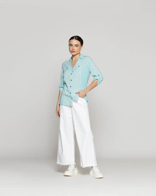 Blusa Mujer Carolina Slim Fit Tela Ligera Verde Agua Lineatre