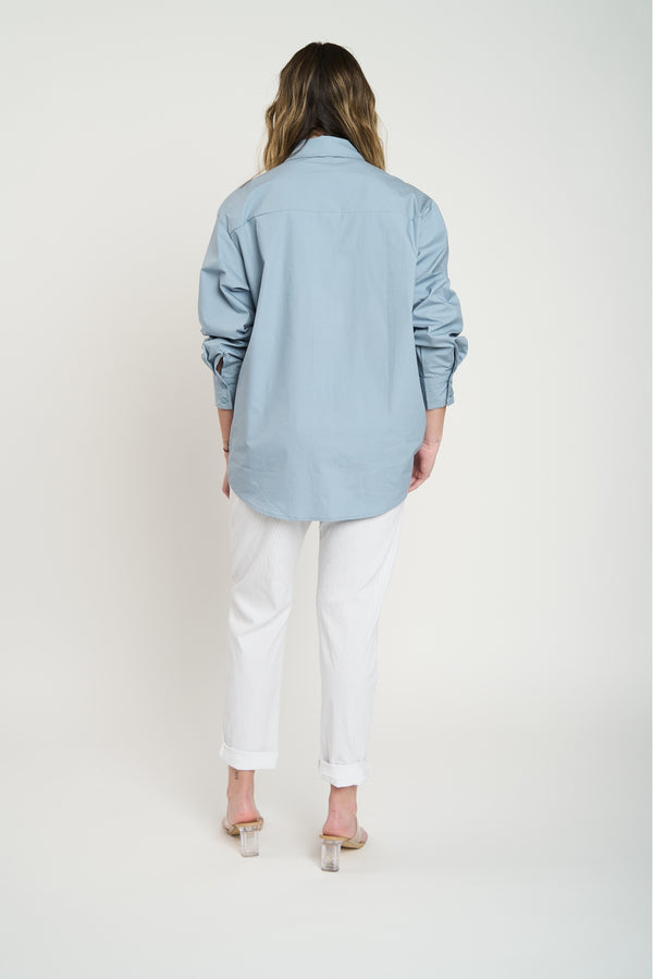 Blusa Camisera con Encaje Floral Denim Lineatre