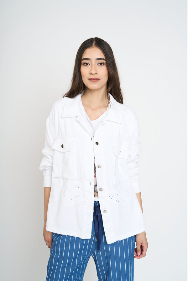 Chaqueta Mujer Simona Cuello con solapa Blanco Lineatre
