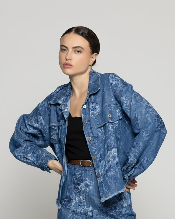 Chaqueta Mujer Candelaria Denim Con Flores Lineatre