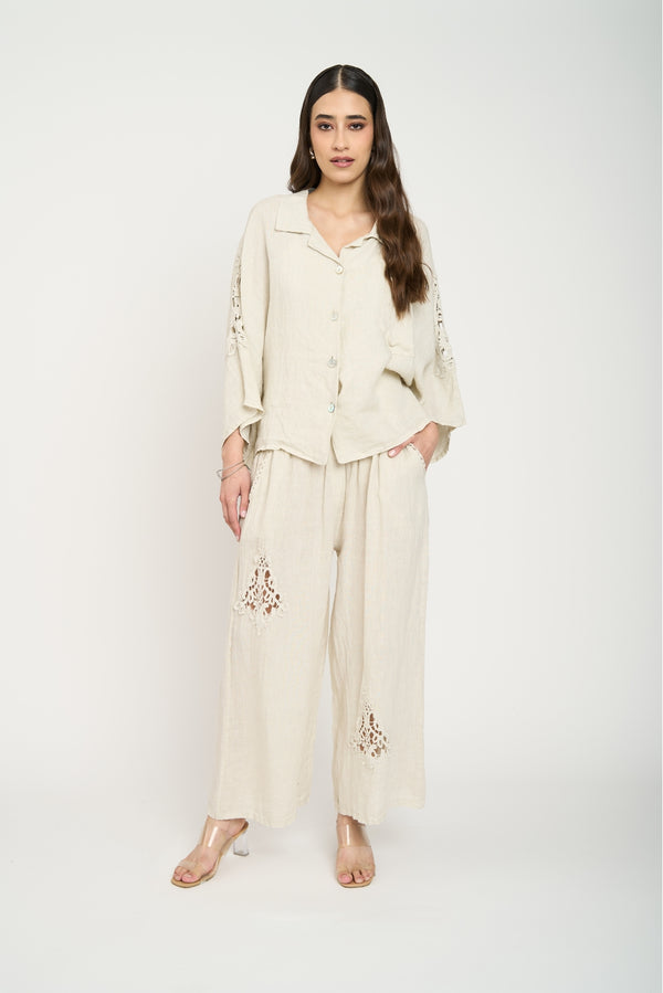 Pantalón Mujer Rocío Largo Tiro Alto Beige Lineatre