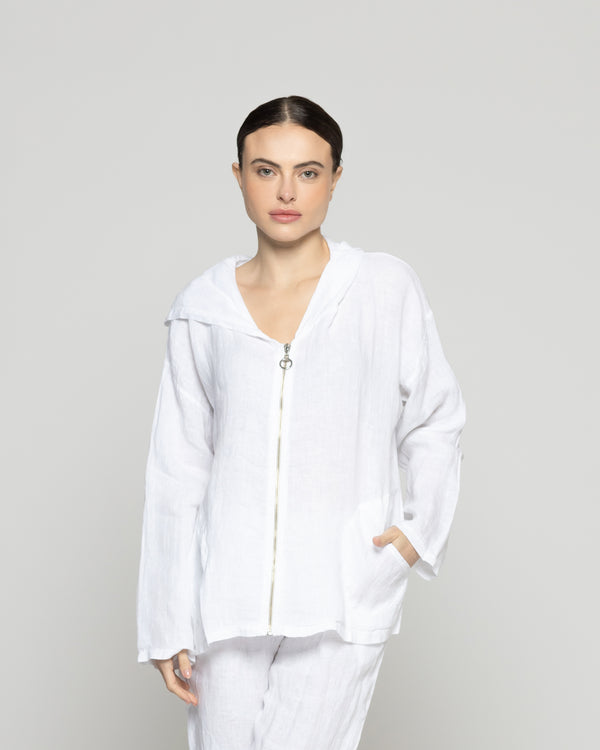 Chaqueta Mujer Cristina De Lino Con Cierre Y Gorro Blanca Lineatre