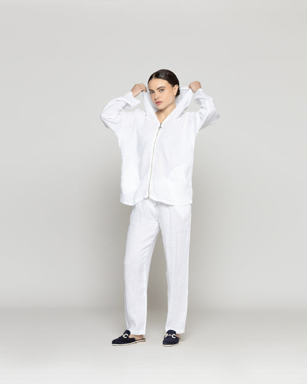 Chaqueta Mujer Cristina De Lino Con Cierre Y Gorro Blanca Lineatre