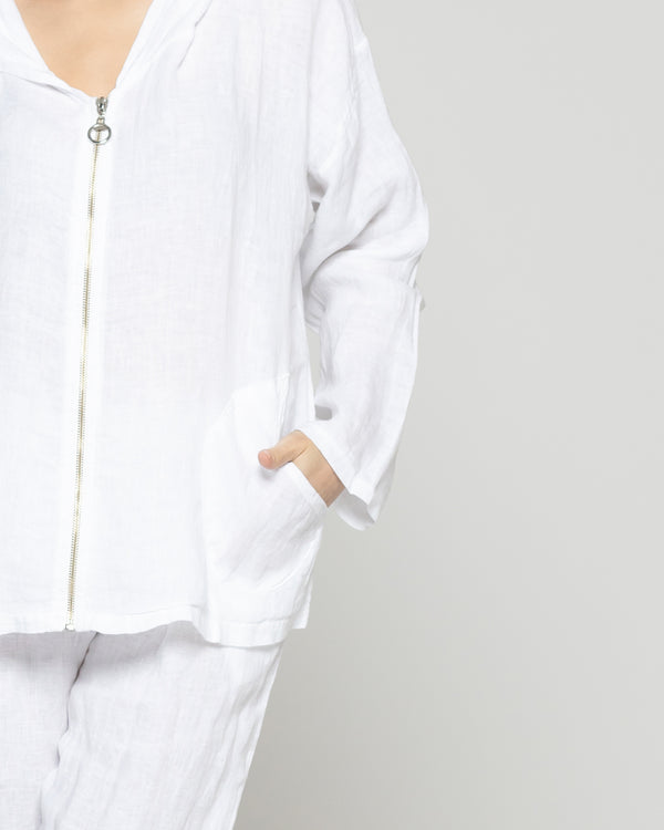 Chaqueta Mujer Cristina De Lino Con Cierre Y Gorro Blanca Lineatre