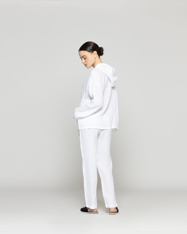 Chaqueta Mujer Cristina De Lino Con Cierre Y Gorro Blanca Lineatre