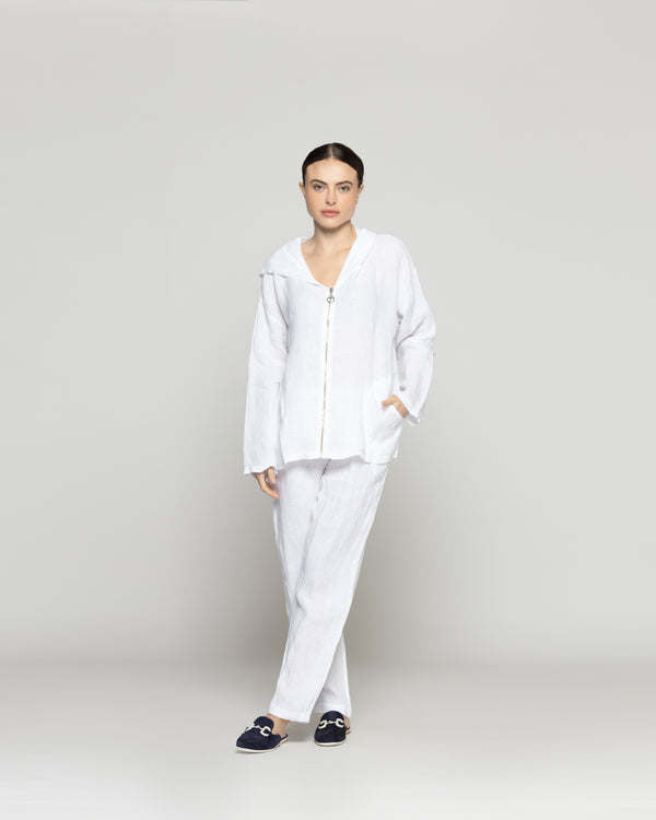 Chaqueta Mujer Cristina De Lino Con Cierre Y Gorro Blanca Lineatre