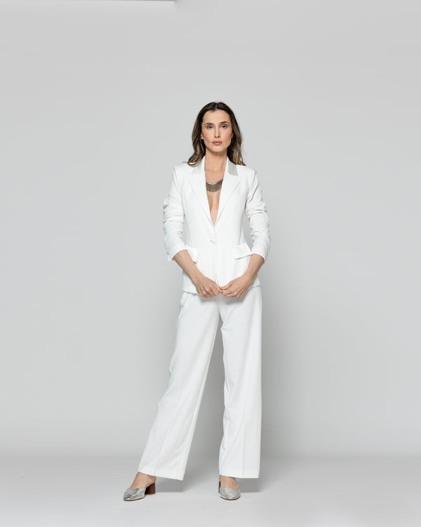 Chaqueta Mujer Tipo Blazer Caterina Con Botón Satinada Blanco Crudo Lineatre