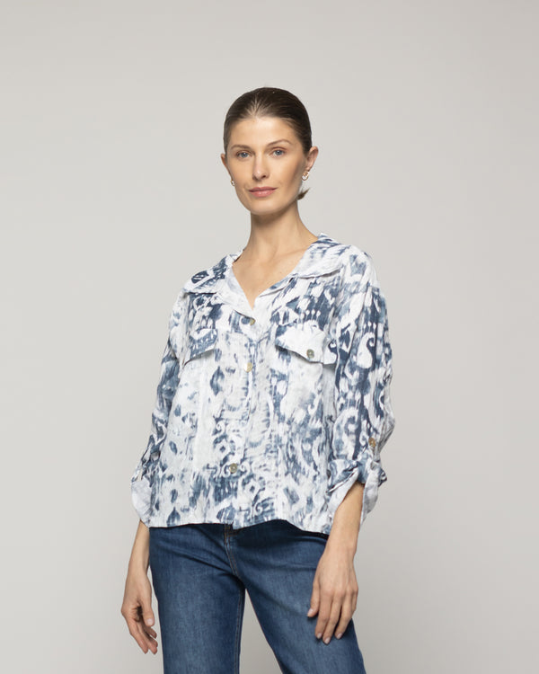 Chaqueta Mujer Carmen Estampado Azul Y Blanco Lineatre