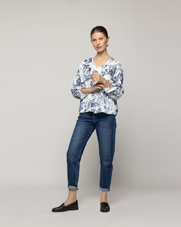 Chaqueta Mujer Carmen Estampado Azul Y Blanco Lineatre