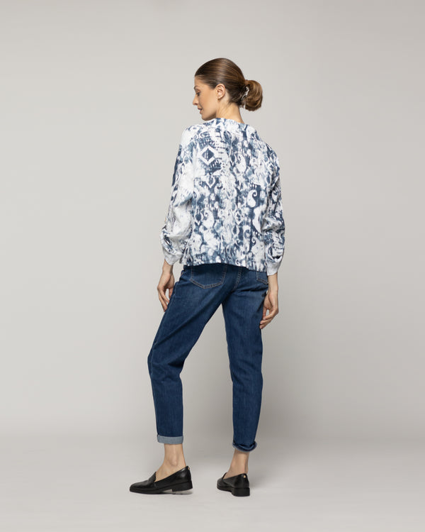 Chaqueta Mujer Carmen Estampado Azul Y Blanco Lineatre