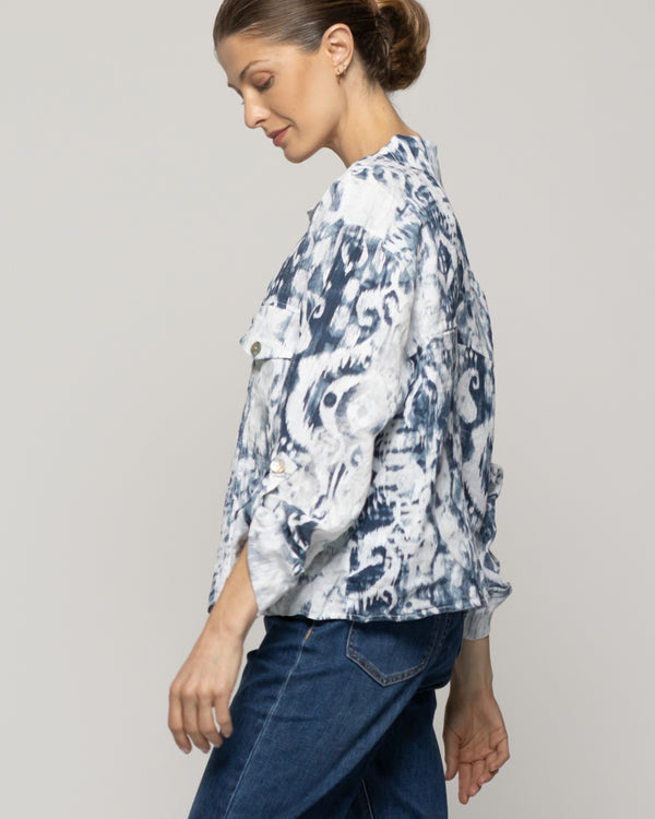 Chaqueta Mujer Carmen Estampado Azul Y Blanco Lineatre