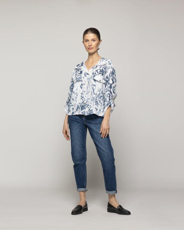 Chaqueta Mujer Carmen Estampado Azul Y Blanco Lineatre