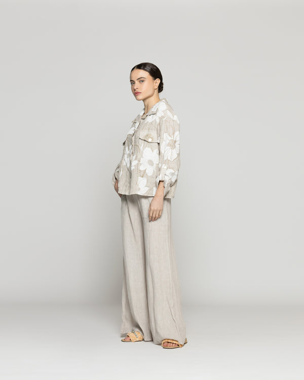 Chaqueta Mujer Carmen De Lino Con Estampado Floral Beige Lineatre