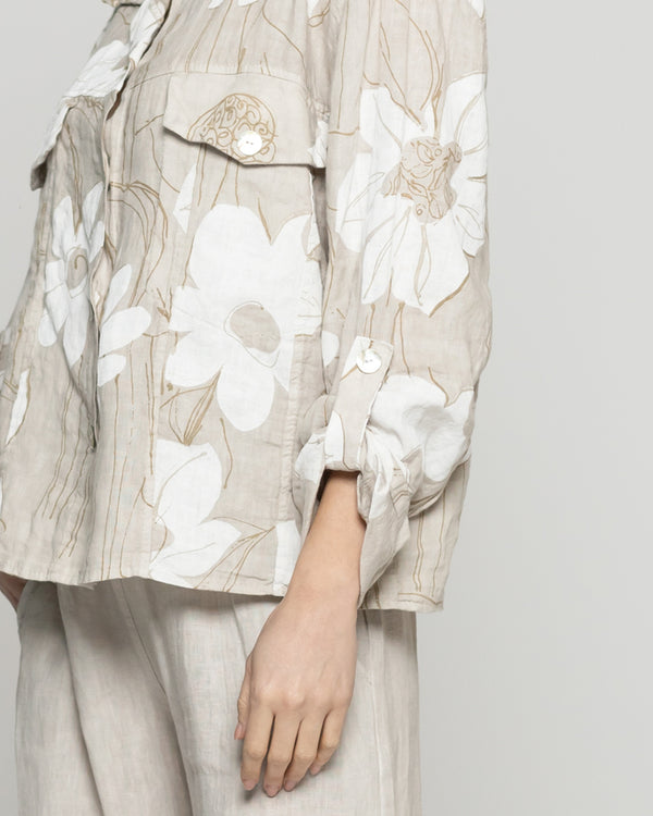 Chaqueta Mujer Carmen De Lino Con Estampado Floral Beige Lineatre