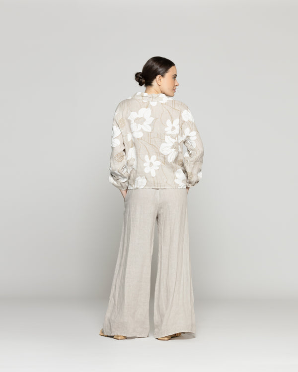 Chaqueta Mujer Carmen De Lino Con Estampado Floral Beige Lineatre