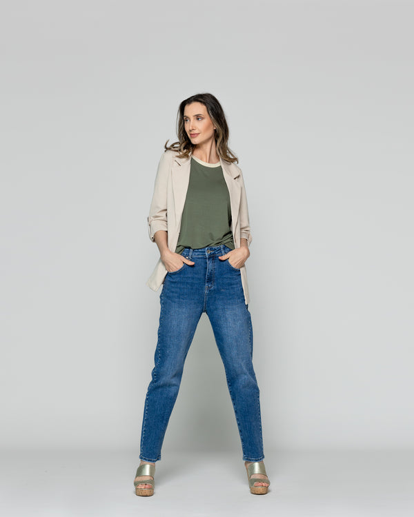 Chaqueta Mujer Catherine Tipo Blazer Elasticado Beige Lineatre