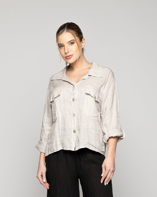 Chaqueta Mujer Chiara De Lino Con Bolsillos Beige Lineatre