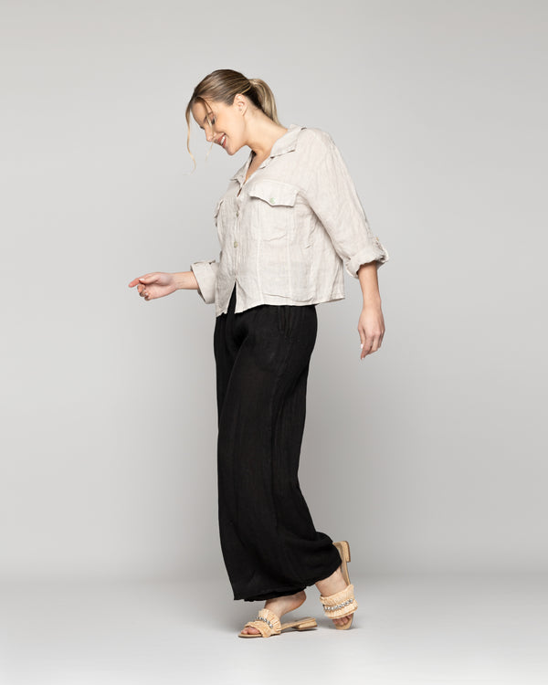 Chaqueta Mujer Chiara De Lino Con Bolsillos Beige Lineatre