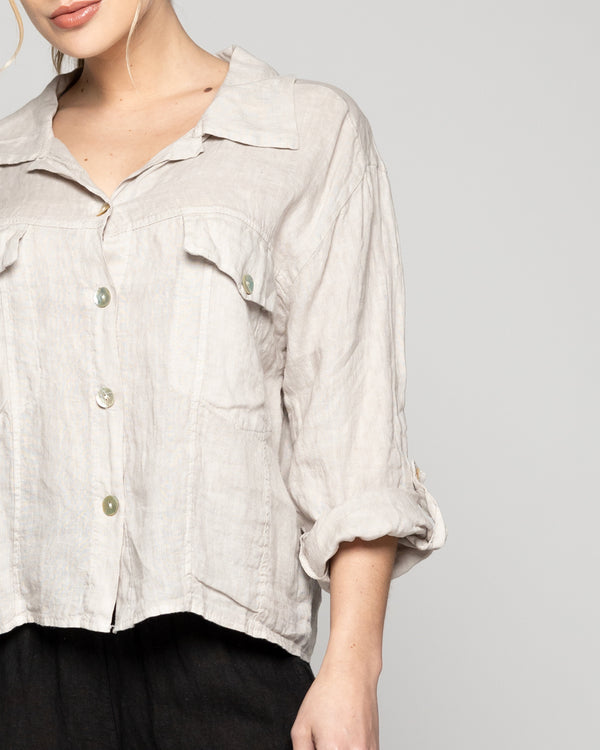 Chaqueta Mujer Chiara De Lino Con Bolsillos Beige Lineatre