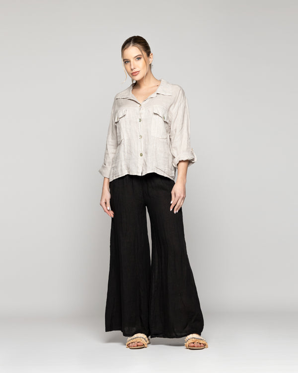 Chaqueta Mujer Chiara De Lino Con Bolsillos Beige Lineatre