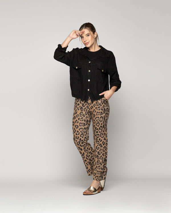 Chaqueta Mujer Chiara De Lino Con Bolsillos Negra Lineatre