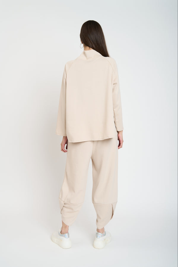 Chaqueta Mujer Teresa Cuello con Solapa Alta Beige Lineatre