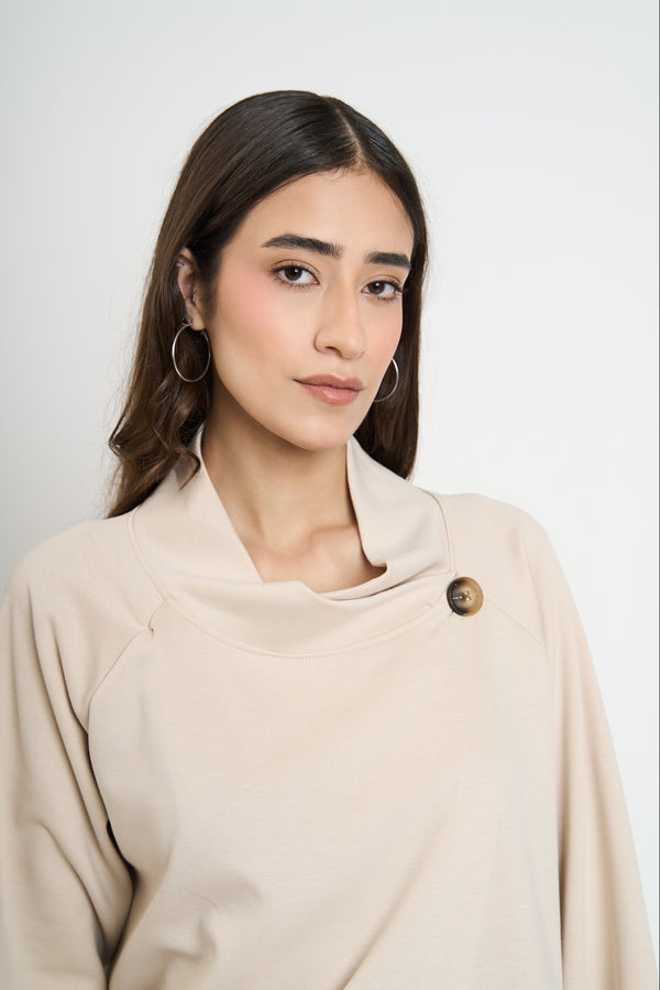 Chaqueta Mujer Teresa Cuello con Solapa Alta Beige Lineatre