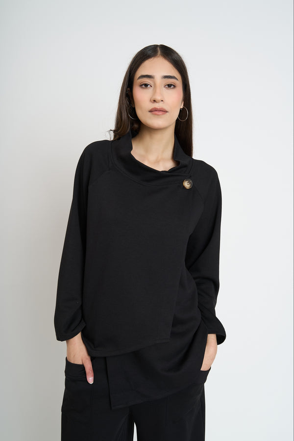 Chaqueta Mujer Teresa Cuello con solapa alta Negro Lineatre