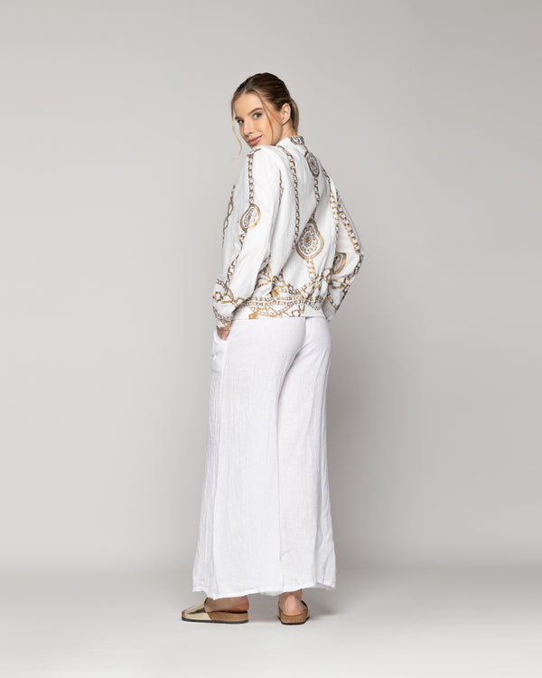 Chaqueta Mujer Bomber Constanza Blanca Con Diseño De Cadenas Doradas Lineatre