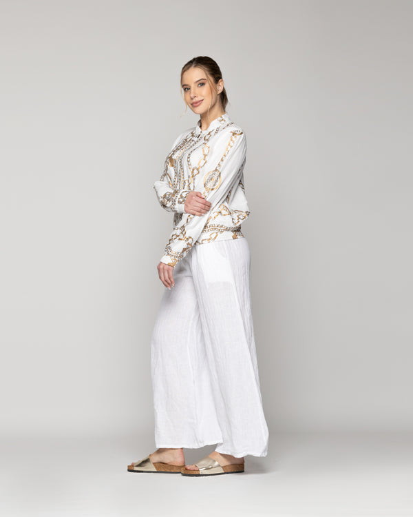 Chaqueta Mujer Bomber Constanza Blanca Con Diseño De Cadenas Doradas Lineatre