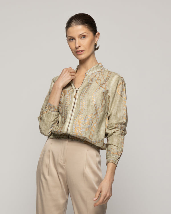 Chaqueta Mujer Bomber Costanza Verde Con Diseño De Cadenas Doradas Lineatre