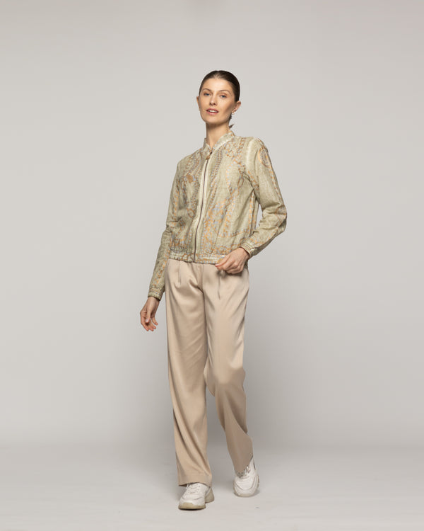 Chaqueta Mujer Bomber Costanza Verde Con Diseño De Cadenas Doradas Lineatre