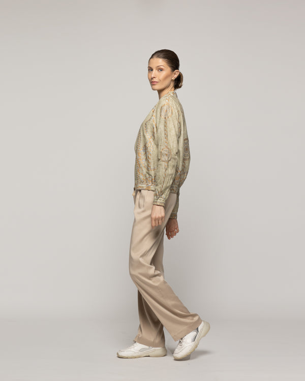 Chaqueta Mujer Bomber Costanza Verde Con Diseño De Cadenas Doradas Lineatre