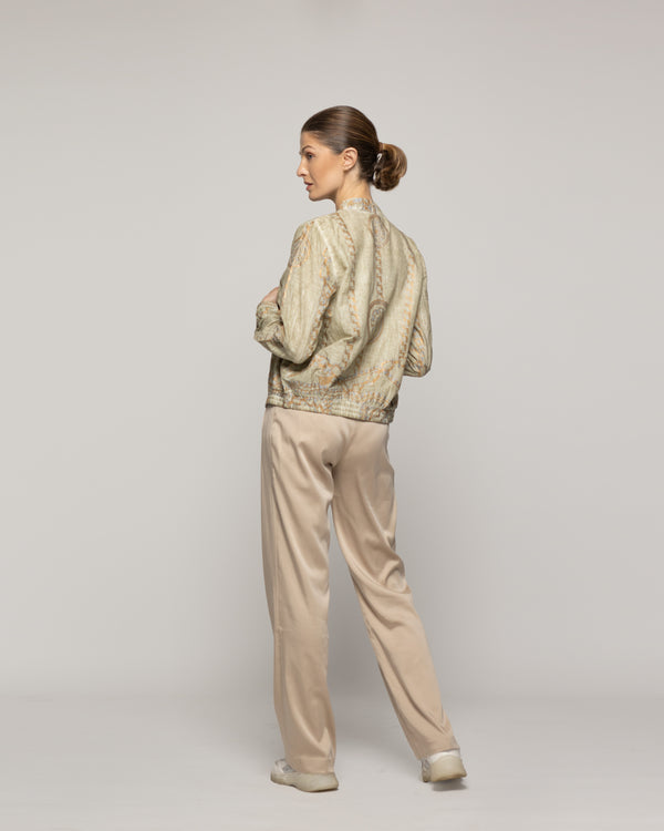 Chaqueta Mujer Bomber Costanza Verde Con Diseño De Cadenas Doradas Lineatre