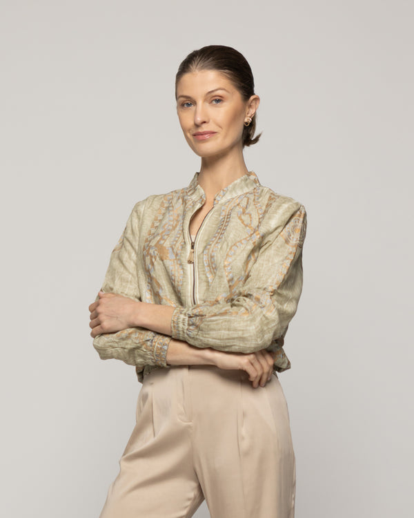 Chaqueta Mujer Bomber Costanza Verde Con Diseño De Cadenas Doradas Lineatre