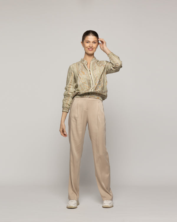 Chaqueta Mujer Bomber Costanza Verde Con Diseño De Cadenas Doradas Lineatre