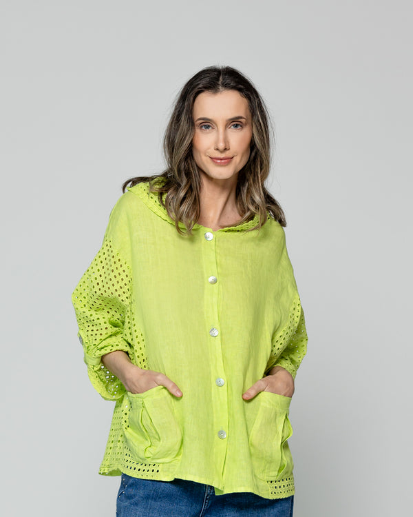 Chaqueta Mujer Concetta De Lino Con Botones Verde Lineatre