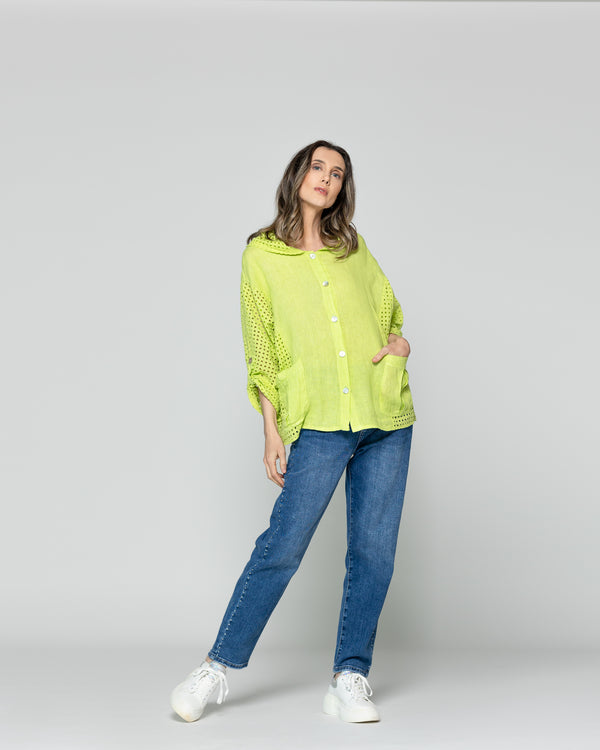 Chaqueta Mujer Concetta De Lino Con Botones Verde Lineatre