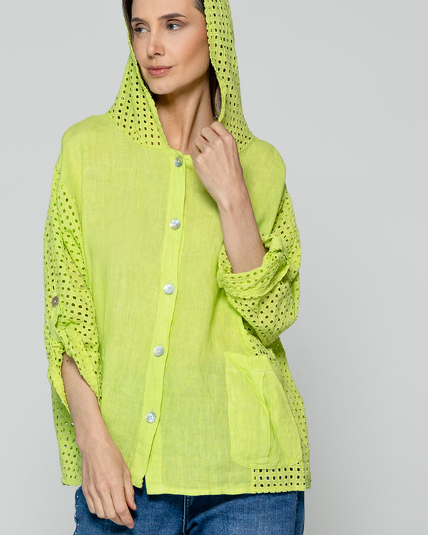 Chaqueta Mujer Concetta De Lino Con Botones Verde Lineatre