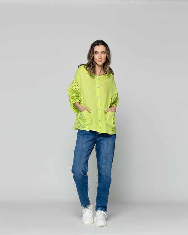 Chaqueta Mujer Concetta De Lino Con Botones Verde Lineatre