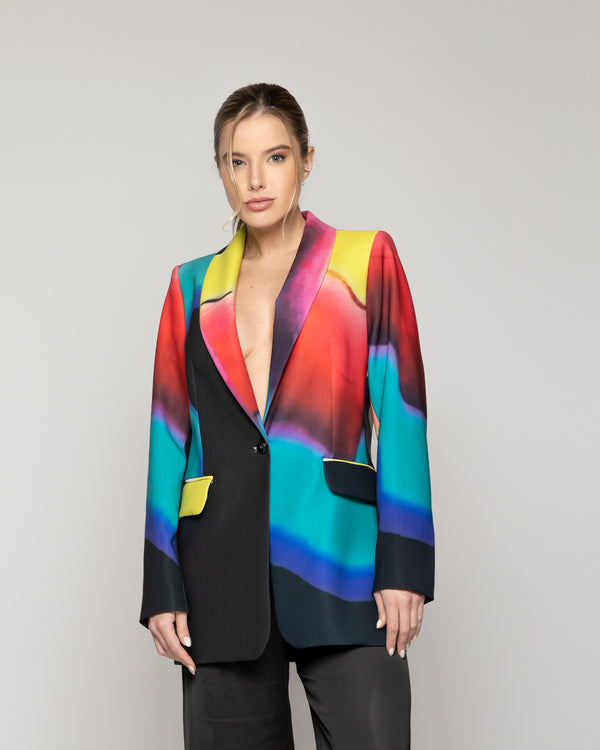 Chaqueta Mujer Cirene Tipo Blazer Con Estampado Multicolor Y Solapas Sastreras Lineatre
