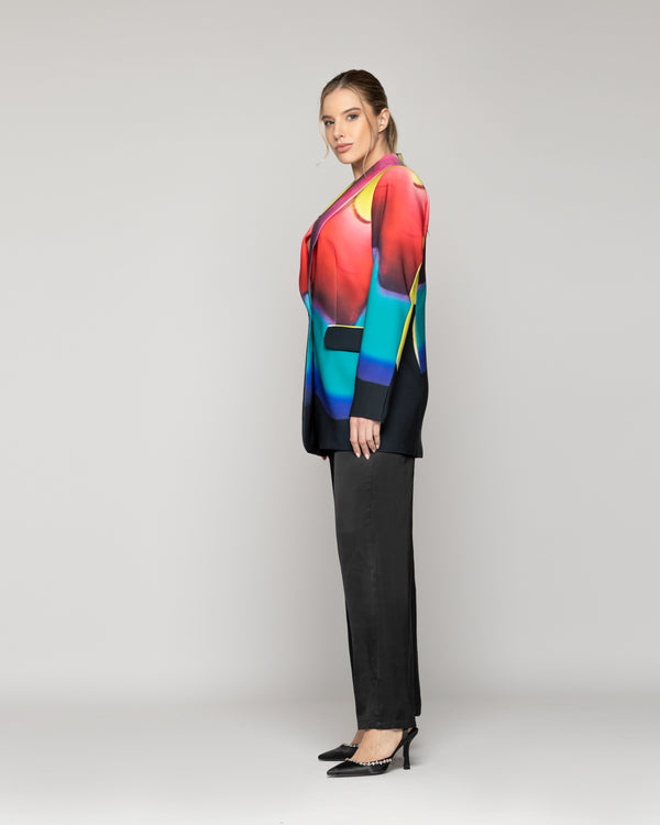 Chaqueta Mujer Cirene Tipo Blazer Con Estampado Multicolor Y Solapas Sastreras Lineatre